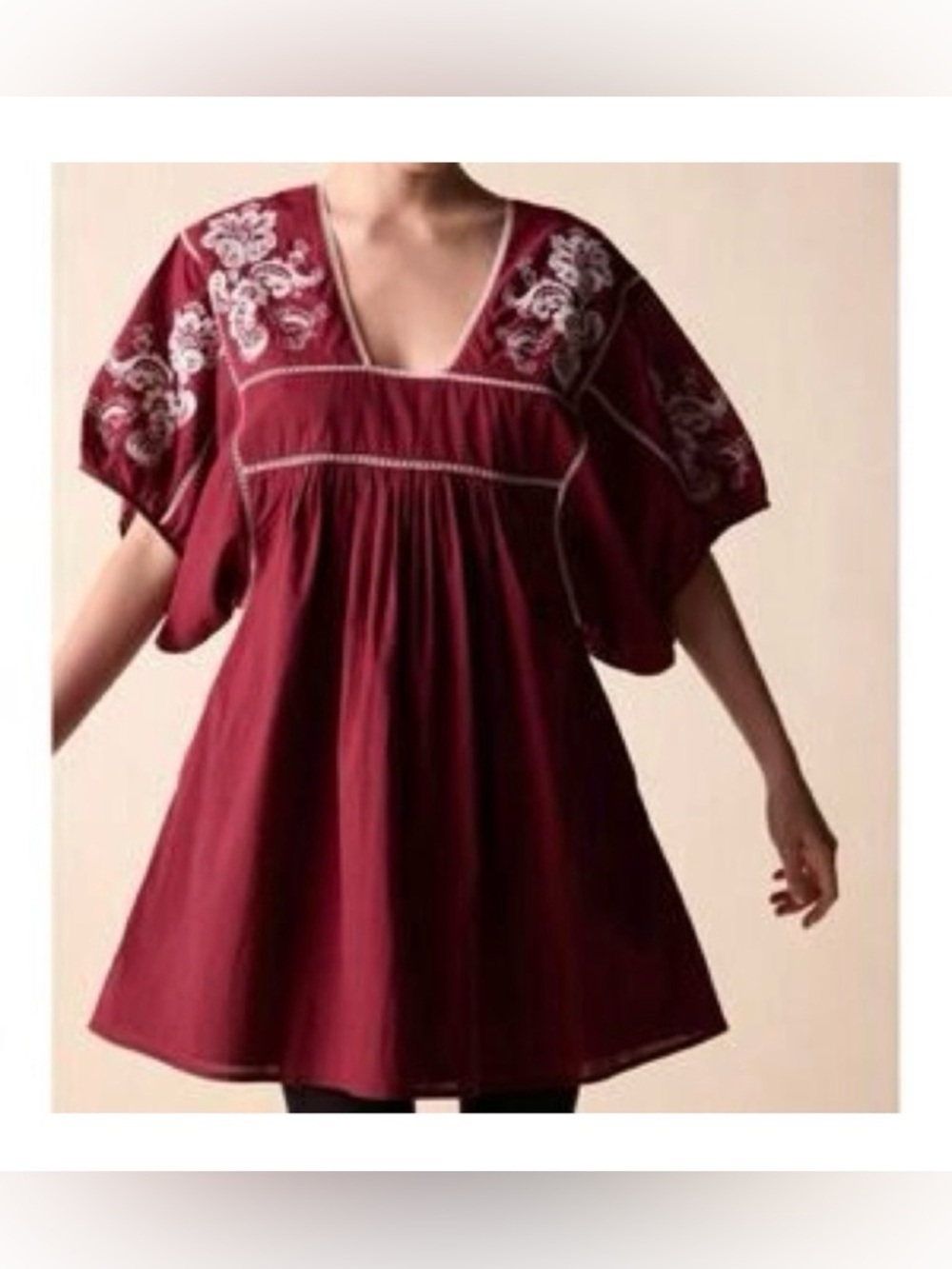 St. Roche Burgundy Lake Embroidered Mini Dress Tunic Top Bohemian
